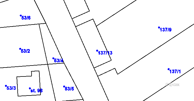 Parcela st. 137/13 v KÚ Lom u Blatné, Katastrální mapa