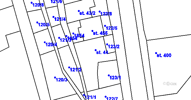 Parcela st. 44 v KÚ Lom u Mostu, Katastrální mapa