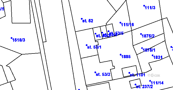 Parcela st. 53/1 v KÚ Lom u Mostu, Katastrální mapa