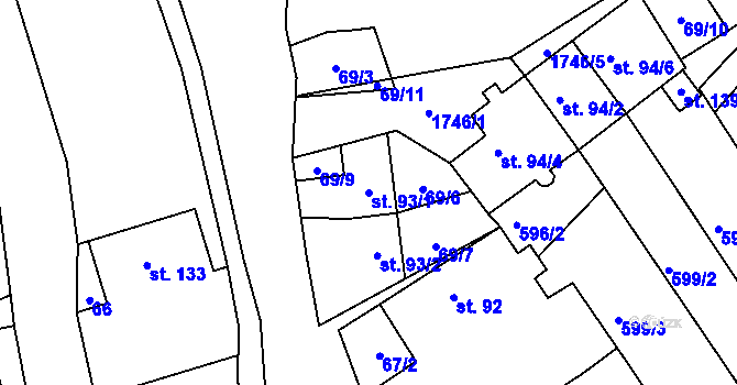 Parcela st. 93/1 v KÚ Lom u Mostu, Katastrální mapa