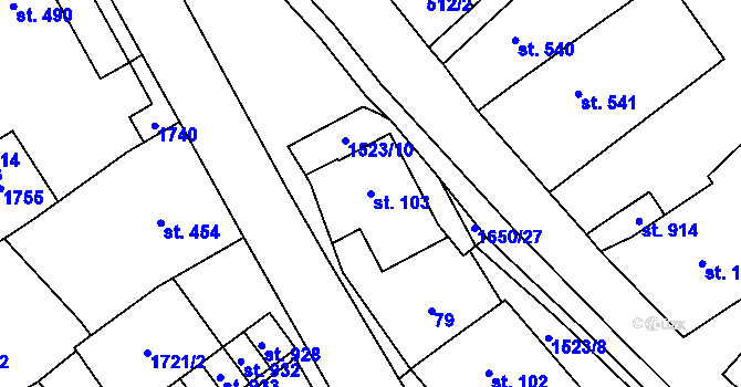 Parcela st. 103 v KÚ Lom u Mostu, Katastrální mapa