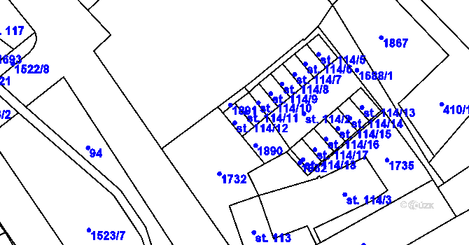 Parcela st. 114/12 v KÚ Lom u Mostu, Katastrální mapa