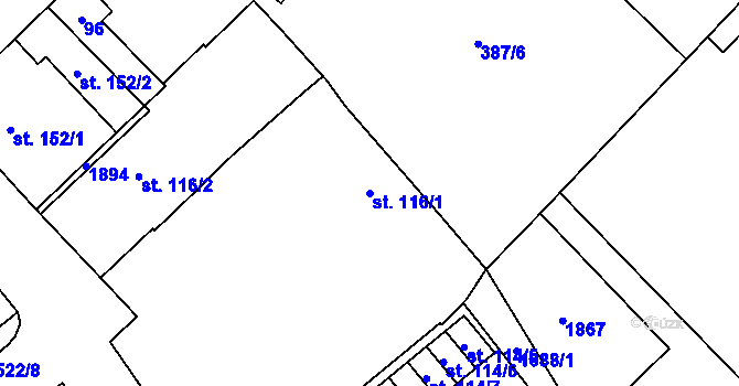Parcela st. 116/1 v KÚ Lom u Mostu, Katastrální mapa