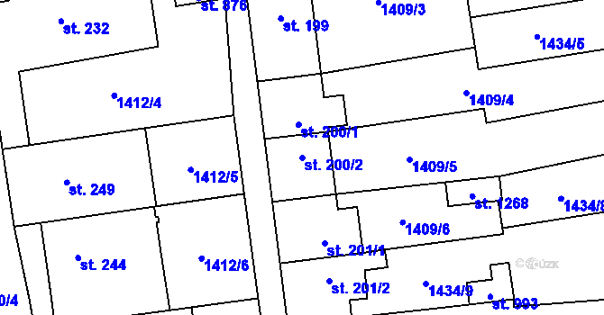 Parcela st. 200/2 v KÚ Lom u Mostu, Katastrální mapa