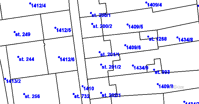 Parcela st. 201/1 v KÚ Lom u Mostu, Katastrální mapa