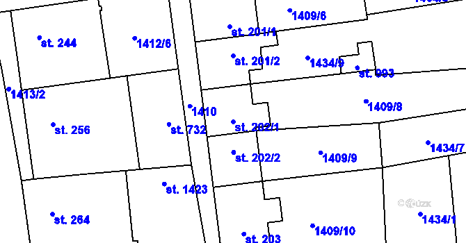 Parcela st. 202/1 v KÚ Lom u Mostu, Katastrální mapa