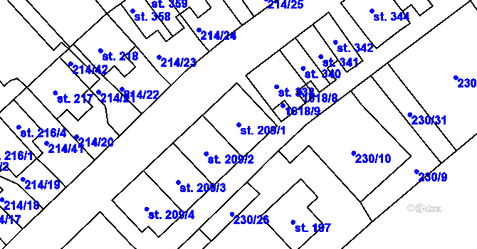 Parcela st. 209/1 v KÚ Lom u Mostu, Katastrální mapa