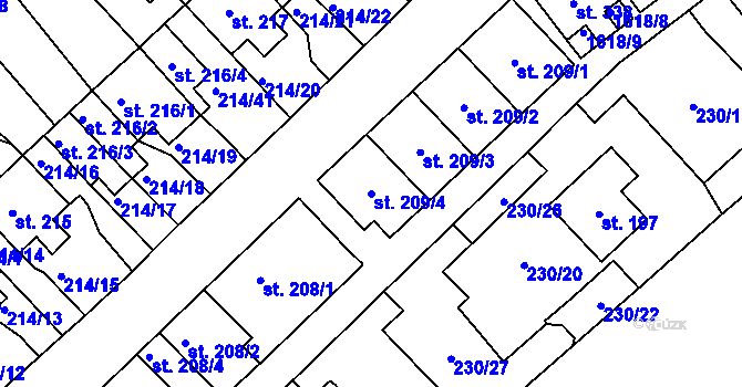 Parcela st. 209/4 v KÚ Lom u Mostu, Katastrální mapa