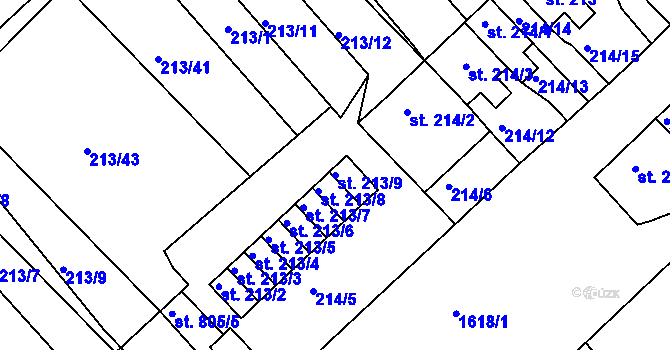Parcela st. 213/9 v KÚ Lom u Mostu, Katastrální mapa
