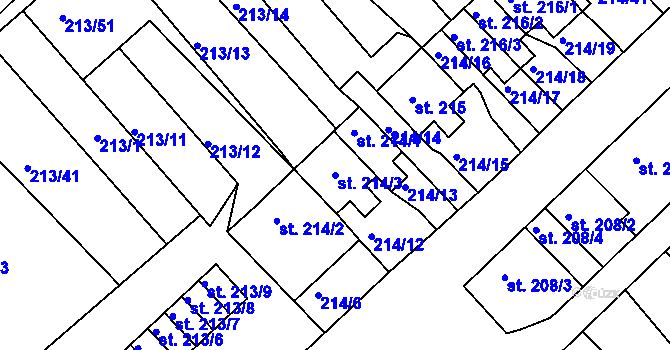 Parcela st. 214/3 v KÚ Lom u Mostu, Katastrální mapa