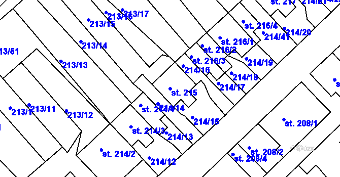 Parcela st. 215 v KÚ Lom u Mostu, Katastrální mapa