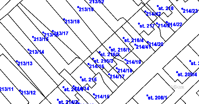 Parcela st. 216/2 v KÚ Lom u Mostu, Katastrální mapa