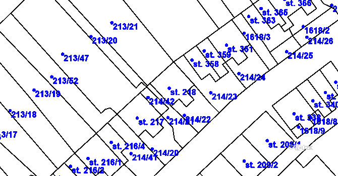 Parcela st. 218 v KÚ Lom u Mostu, Katastrální mapa