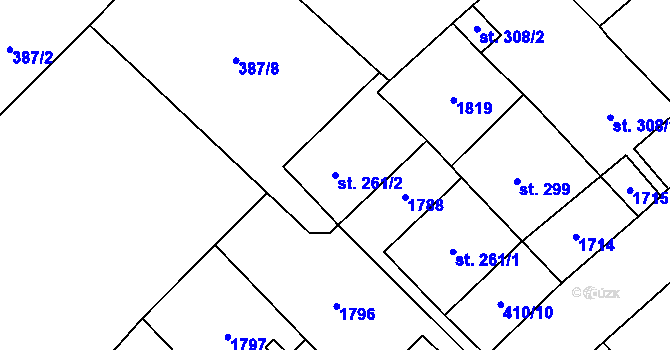 Parcela st. 261/2 v KÚ Lom u Mostu, Katastrální mapa