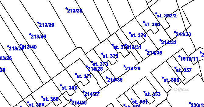 Parcela st. 375 v KÚ Lom u Mostu, Katastrální mapa