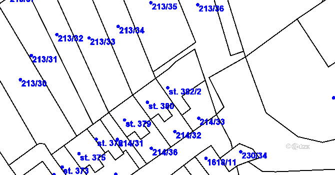 Parcela st. 382/2 v KÚ Lom u Mostu, Katastrální mapa