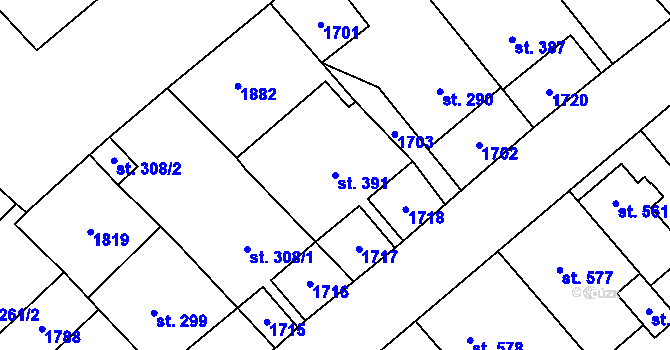 Parcela st. 391 v KÚ Lom u Mostu, Katastrální mapa