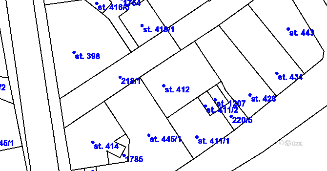 Parcela st. 412 v KÚ Lom u Mostu, Katastrální mapa