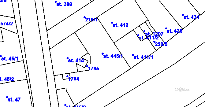 Parcela st. 445/1 v KÚ Lom u Mostu, Katastrální mapa