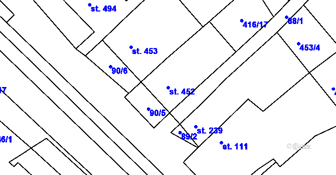 Parcela st. 452 v KÚ Lom u Mostu, Katastrální mapa