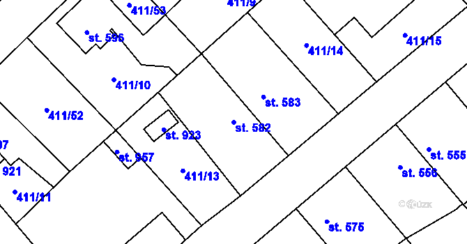 Parcela st. 582 v KÚ Lom u Mostu, Katastrální mapa