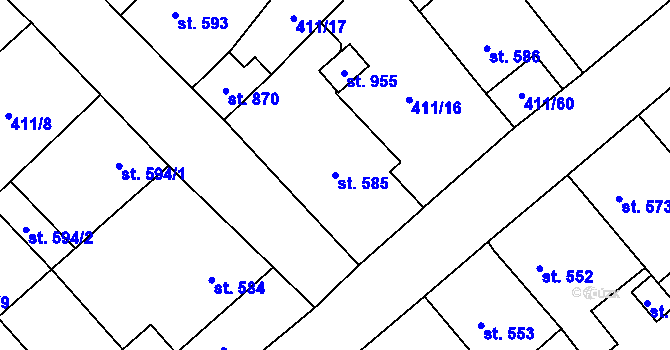 Parcela st. 585 v KÚ Lom u Mostu, Katastrální mapa