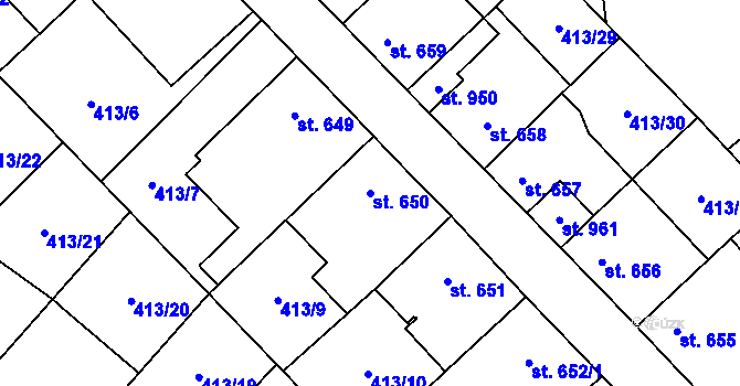 Parcela st. 650 v KÚ Lom u Mostu, Katastrální mapa