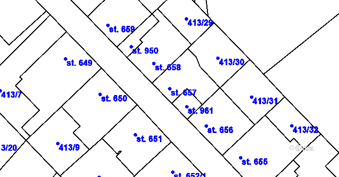 Parcela st. 657 v KÚ Lom u Mostu, Katastrální mapa