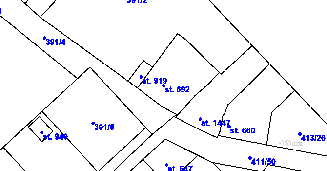 Parcela st. 692 v KÚ Lom u Mostu, Katastrální mapa