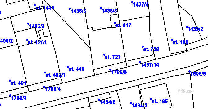 Parcela st. 727 v KÚ Lom u Mostu, Katastrální mapa