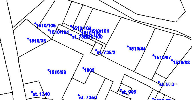Parcela st. 735/2 v KÚ Lom u Mostu, Katastrální mapa