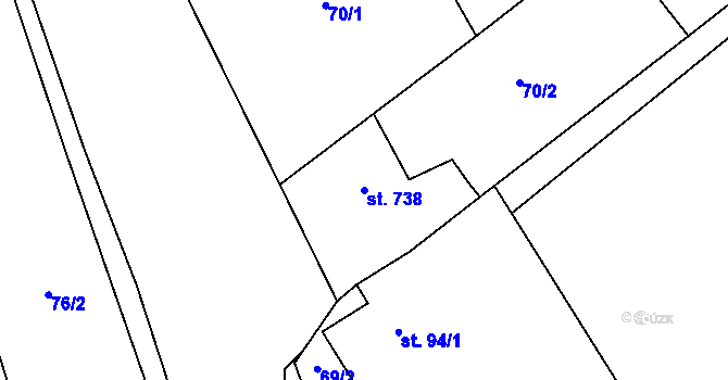 Parcela st. 738 v KÚ Lom u Mostu, Katastrální mapa