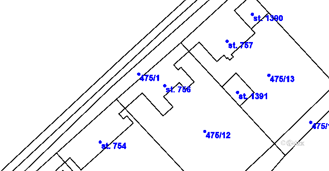 Parcela st. 756 v KÚ Lom u Mostu, Katastrální mapa