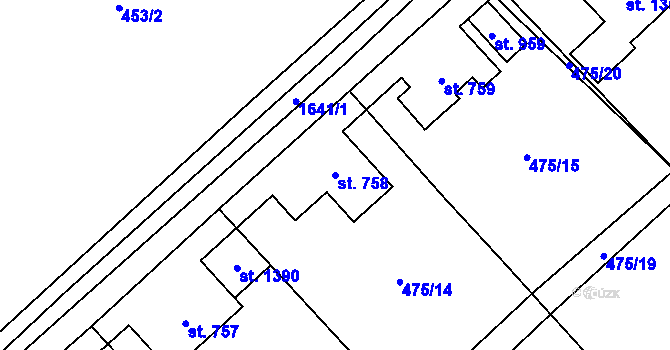 Parcela st. 758 v KÚ Lom u Mostu, Katastrální mapa