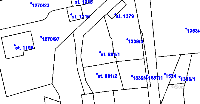 Parcela st. 801/1 v KÚ Lom u Mostu, Katastrální mapa