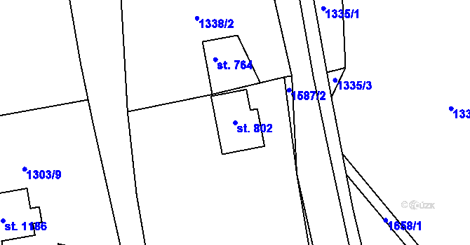 Parcela st. 802 v KÚ Lom u Mostu, Katastrální mapa