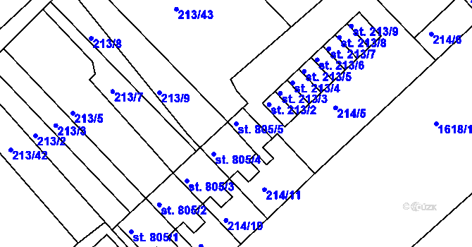 Parcela st. 805/5 v KÚ Lom u Mostu, Katastrální mapa