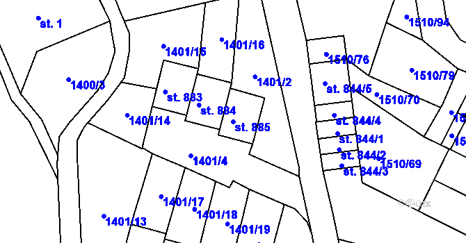 Parcela st. 885 v KÚ Lom u Mostu, Katastrální mapa