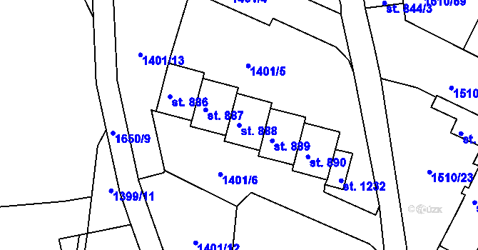 Parcela st. 888 v KÚ Lom u Mostu, Katastrální mapa