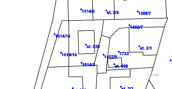Parcela st. 938 v KÚ Lom u Mostu, Katastrální mapa