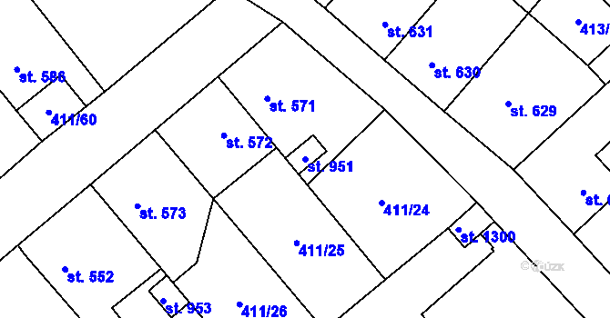 Parcela st. 951 v KÚ Lom u Mostu, Katastrální mapa