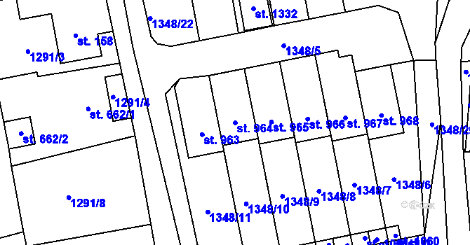 Parcela st. 964 v KÚ Lom u Mostu, Katastrální mapa