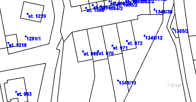 Parcela st. 970 v KÚ Lom u Mostu, Katastrální mapa
