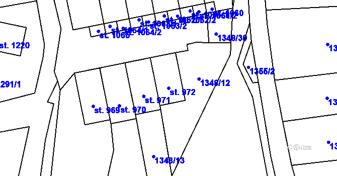 Parcela st. 972 v KÚ Lom u Mostu, Katastrální mapa