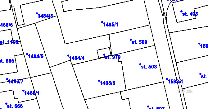Parcela st. 979 v KÚ Lom u Mostu, Katastrální mapa