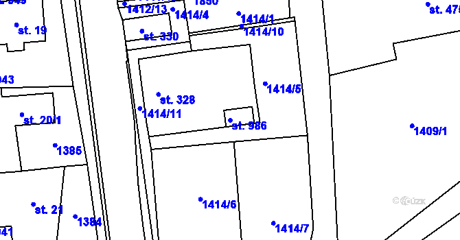 Parcela st. 986 v KÚ Lom u Mostu, Katastrální mapa