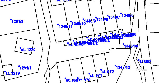 Parcela st. 1064/2 v KÚ Lom u Mostu, Katastrální mapa