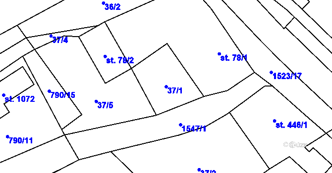 Parcela st. 37/1 v KÚ Lom u Mostu, Katastrální mapa