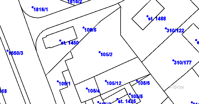 Parcela st. 105/2 v KÚ Lom u Mostu, Katastrální mapa