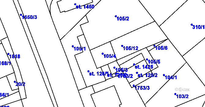 Parcela st. 105/4 v KÚ Lom u Mostu, Katastrální mapa